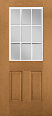 Belleville Fir Textured 2 Panel Door 9 Lite External Grille with Clear Glass Door