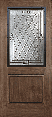 Rustic Hardwood Patina Caming with Wrought Iron Frame Fibreglass Door