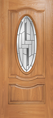 Barrington Oak 2 Panel Arch Oval with Glass Fibreglass Door