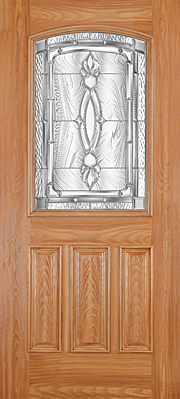 Barrington Oak 3 Panel Door Half Lite Camber Top with Glass Exterior Fibreglass Door