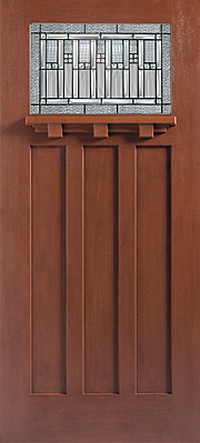 Barrington Mahogany 3 Panel Door Craftsman Lite with Glass and Dentil Exterior Fibreglass Door