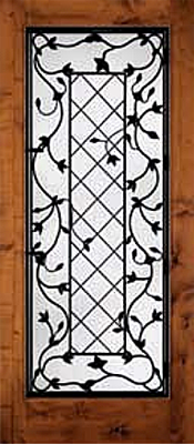 Knotty Alder with Glass and Grille Woodgrain Panel Wood Door