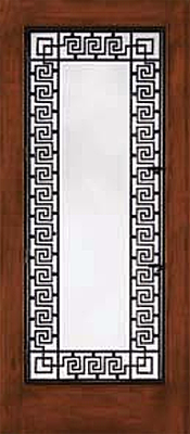 Mahogany with Glass and Grille Woodgrain Panel Exterior Wood Door Panel Wood Door