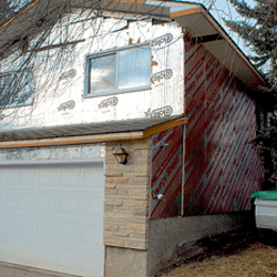 Upgraded insulation on the right-side of the building.