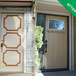 (left) Old front door. (right) New exterior door.